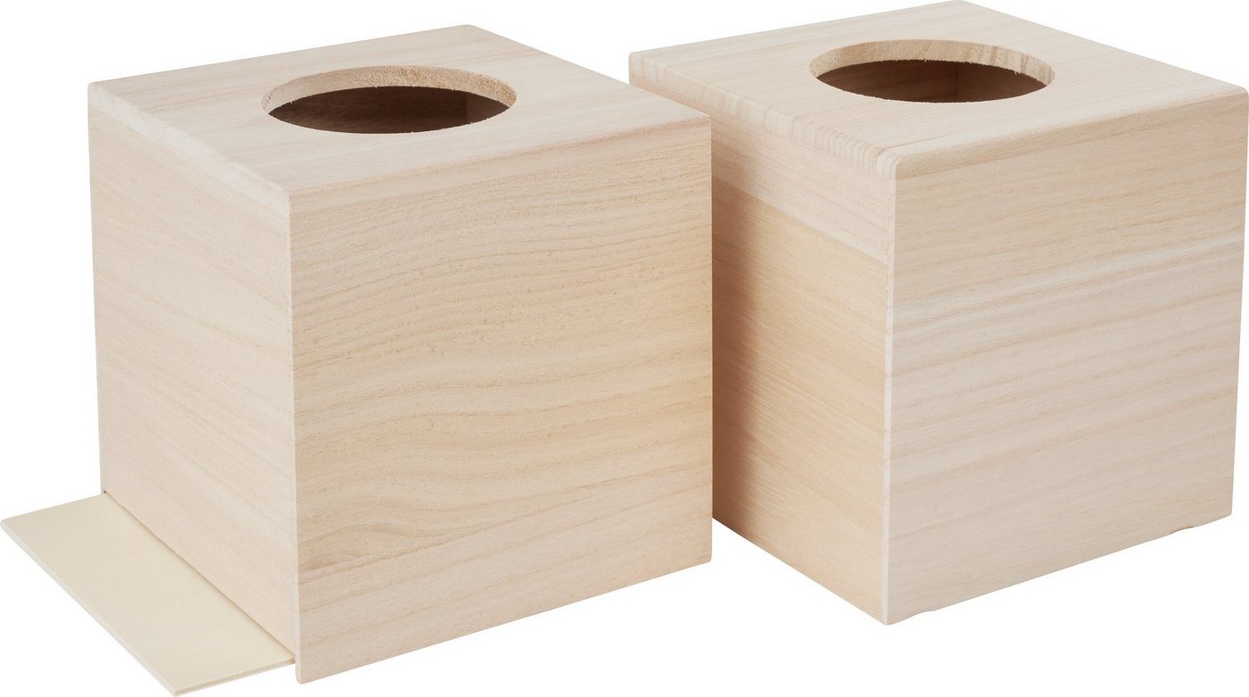 VBS Aufbewahrungsbox Kosmetiktuch-Box, Quadratisch mit runder Öffnung 14 cm x 14 cm x 13,5 cm 2er-Pack von VBS