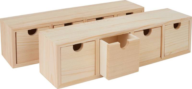 VBS Aufbewahrungsbox Schubladenbox (10 St), mit 4 Schüben 31 cm x 8 cm Kiefernholz 2er-Pack von VBS