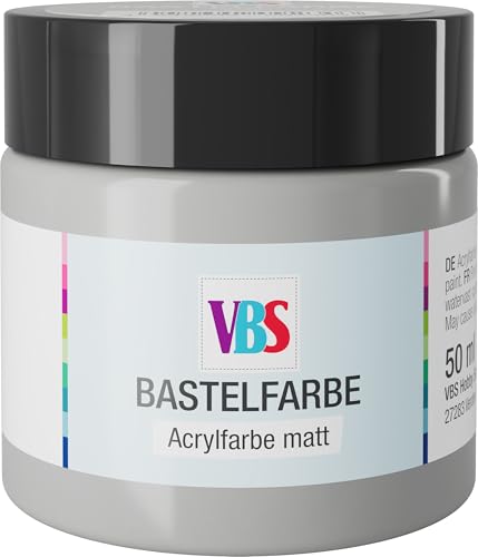 VBS Bastelfarbe 50 ml wasserfest lichtecht geruchsneutral lösungsmittelfrei hochpigmentiert matt Malfarbe Malen Farbe Farben Grau von VBS