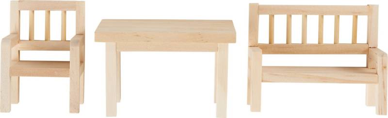 HobbyFun Dekofigur Wichtel-Set Tisch, Bank & Stuhl, 3 Teile von HobbyFun