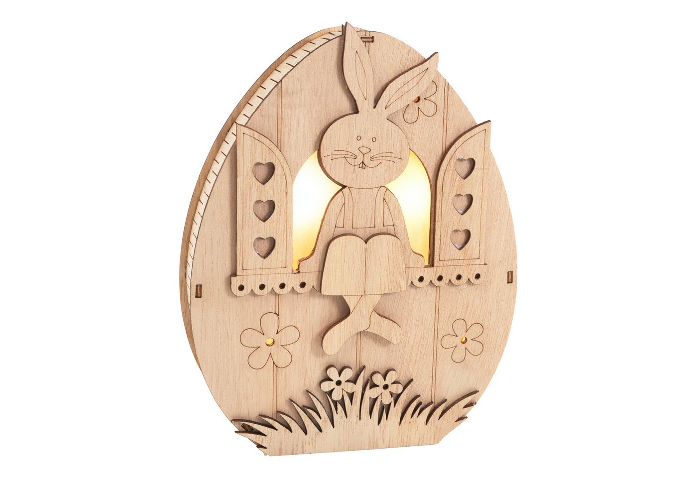 VBS Dekoobjekt Holz-Ei mit LED - Hase im Fenster, 5 cm x 18 cm x 14 cm von VBS