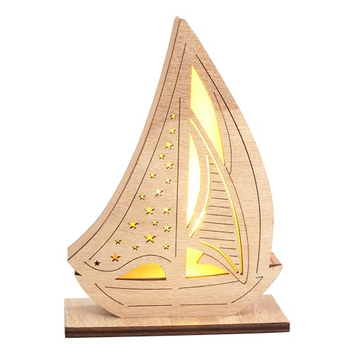 VBS Holz-Segelboot 13x5x18cm inkl. LED Segelschiff Holz Boot Basteln maritime Deko von VBS