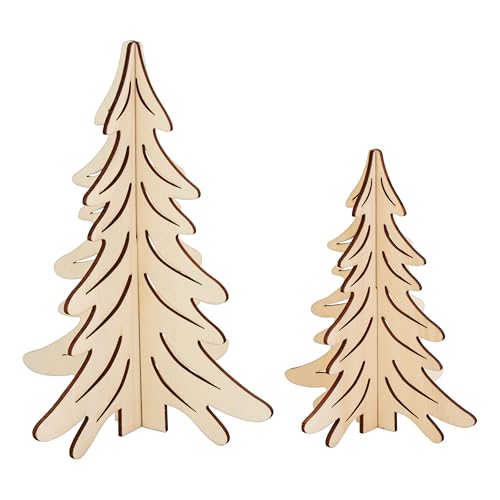 VBS Holz-Steckmotiv Tannen, 2er-Set, H 13 und 18 cm, Sperrholz, ideal für Dekoration, Bastelprojekte, Tischdeko, DIY von VBS
