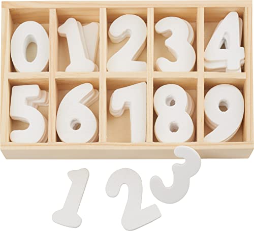 VBS Zahlensortiment. 60 Stück in Holzbox, sortiert von 0-9, ca.B 1-3,5cm, H 3c von VBS