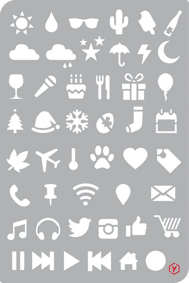 Pronty Crafts Malschablone Schablone Bullet Journal Icons, 18 cm x 12 cm von Pronty Crafts