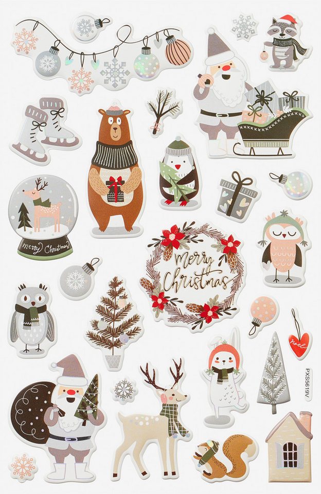 HobbyFun Sticker Merry Christmas, (27-tlg), 27 Stück von HobbyFun