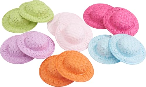 VBS Strohhut 5cm, 12 Stk. - Fröhliches Hut-Set für Sommerfeste und Bastelprojekte Bunt von VBS