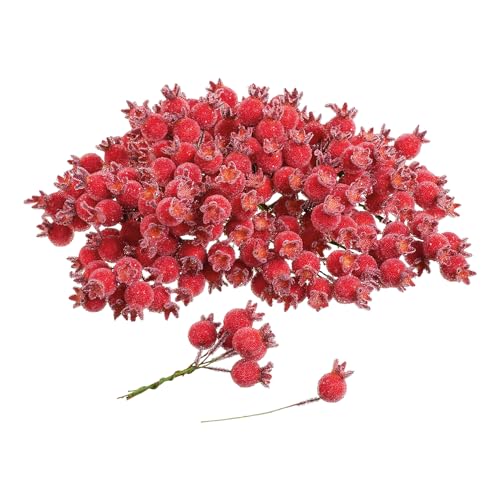 VBS XXL Beeren gefrostet am Draht 200 Stück ø 1,5cm rot Dekobeeren Beerenzweige künstliche Beeren frostige Beeren von VBS