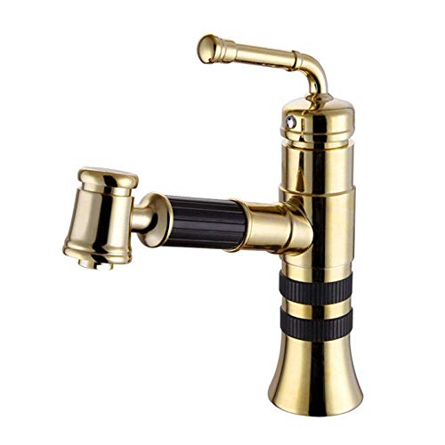 VBTJWRFE Bathroom Basin Faucets Brass Hot & Cold Pull Out Spray Nozzle Sink Mixer Tap Single Handle Deck Mounted Lavatory Crane FaucetRose_Gold Decorate von VBTJWRFE
