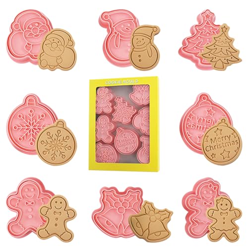 Keksausstecher Weihnachten 8 Stück Ausstechformen Weihnachten Kunststoff Stempel Ausstecher 3D Cookie Cutter DIY Kuchen Fondant Backen Werkzeug für Kinder von VBXPOU