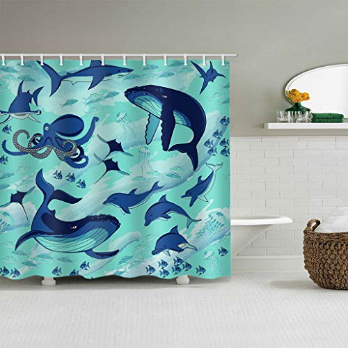 VBYEBNDB Fisch Duschvorhang Motiv Mit Haken Wasserdicht Duschvorhang Polyester Anti-Schimmel 180X240Cm von VBYEBNDB