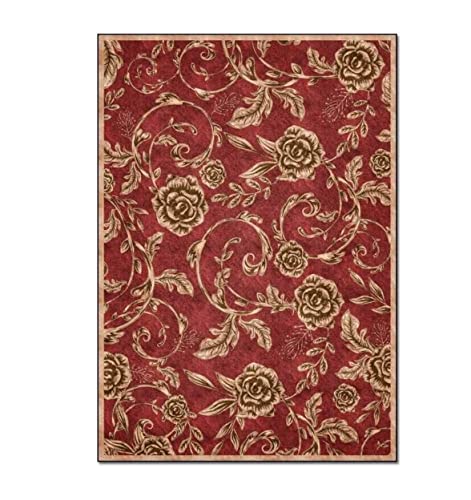 VCADEN Teppich Taracarpet Kreative Moderne Teppiche Weicher Teppich Vintage Blumen Weinrot Wohnzimmer Wohnzimmerteppich Teppichen (Color : A, Size : 150X200CM) von VCADEN