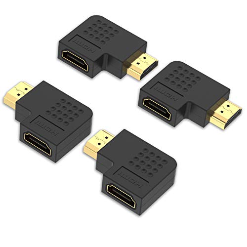 VCE 4 Stück HDMI Winkeladapter HDMI Winkelstecker 90 Grad und 270 Grad Adapter 4K HDMI Winkel Stecker auf Buchse Adapter Verlängerung Vergoldete von VCE