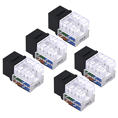 VCE 5 Stück Cat6 RJ45 90 Grad Keystone Jack Einsatz, Ethernet UTP Cat 6 Keystone Punch Down Stand Schwarz von VCE