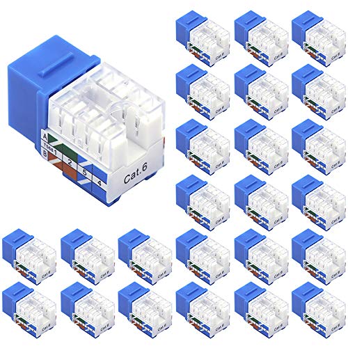 VCE RJ45 Cat6 Keystone-Buchsen, schlankes Profil, UL-gelistet, 25 Stück, 90 Grad Ethernet Punch Down Keystone Jack Adapter, blau von VCE