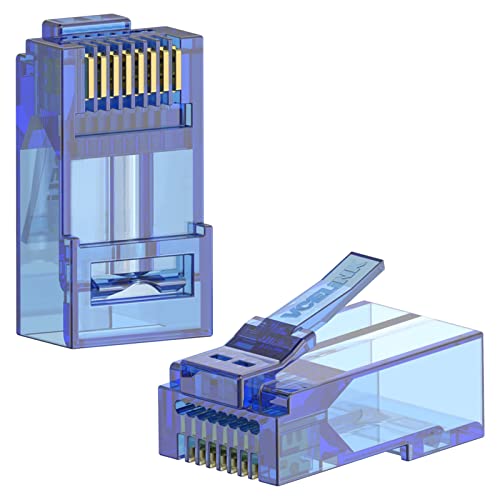 VCE CAT6 RJ45 Stecker Pass Through, 8P8C Netzwerkstecker Vergoldeter, Lan Stecker für CAT6 CAT5E CAT5 Festes Oder Litzenförmiges UTP Lan Kabel Stecker, Blau, 50 Stück von VCELINK