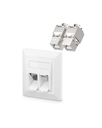 VCELINK 1x Keystone Netzwerkdose Unterputz CAT7/6A 2Fach, Lan Dose Doppelt Keystone RJ45 Modul, STP Vollgeschirmt, RJ45 Ethernet Datendose DSL Patchkabel Verlegekabel von VCELINK