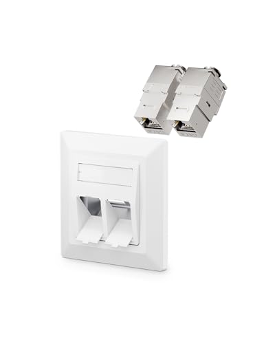 VCELINK 1x Keystone Netzwerkdose Unterputz CAT8 2Fach, Lan Dose Doppelt Keystone RJ45 Modul, STP Vollgeschirmt, RJ45 Ethernet Datendose DSL Patchkabel Verlegekabel von VCELINK