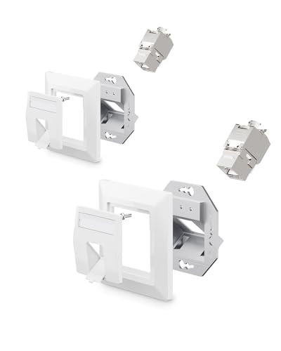 VCELINK 2x Keystone Netzwerkdose Unterputz CAT7/6A 1Fach, Lan Dose Keystone RJ45 Modul, STP Vollgeschirmt, RJ45 Ethernet Datendose DSL Patchkabel Verlegekabel von VCELINK