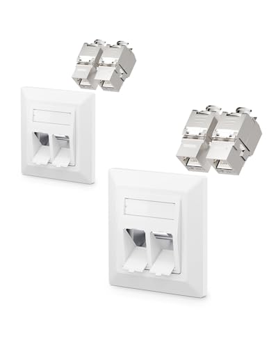 VCELINK 2x Keystone Netzwerkdose Unterputz CAT7/6A 2Fach, Lan Dose Doppelt Keystone RJ45 Modul, STP Vollgeschirmt, RJ45 Ethernet Datendose DSL Patchkabel Verlegekabel von VCELINK
