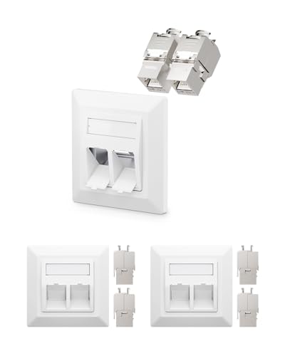 VCELINK 3x Keystone Netzwerkdose Unterputz CAT7/6A 2Fach, Lan Dose Doppelt Keystone RJ45 Modul, STP Vollgeschirmt, RJ45 Ethernet Datendose DSL Patchkabel Verlegekabel von VCELINK