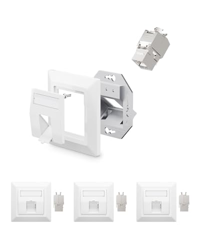 VCELINK 4x Keystone Netzwerkdose Unterputz CAT7/6A 1Fach, Lan Dose Keystone RJ45 Modul, STP Vollgeschirmt, RJ45 Ethernet Datendose DSL Patchkabel Verlegekabel von VCELINK