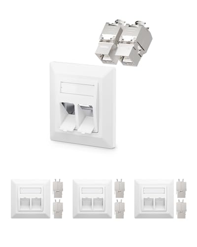 VCELINK 4x Keystone Netzwerkdose Unterputz CAT7/6A 2Fach, Lan Dose Doppelt Keystone RJ45 Modul, STP Vollgeschirmt, RJ45 Ethernet Datendose DSL Patchkabel Verlegekabel von VCELINK