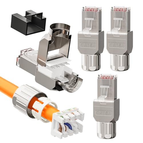 VCELINK CAT 6A RJ45 Stecker, CAT 6A Netzwerkstecker LSA Geschirmt RJ45 Stecker Werkzeuglos für Verlegekabel CAT8 CAT7 CAT6A, 10 Gbps 500MHz, 4 Stück VCELINK CAT 6A RJ45 Stecker, CAT 6A Netzwerkstecker LSA Geschirmt RJ45 Stecker Werkzeuglos für Verlegekabel CAT8 CAT7 CAT6A, 10 Gbps 500MHz, 4 Stück von VCELINK