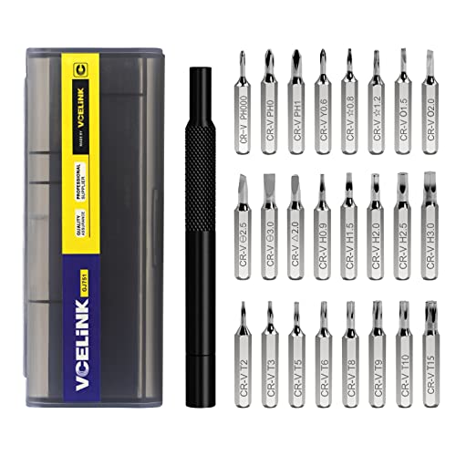 VCELINK Feinmechaniker Schraubendreher Set, 25 in 1 Schraubenzieher Set mit 24 Bits, Präzisionsschraubendreher, Magnetisch für Handy, Smartphone, Spielekonsole, Tablet, PC, Brille, Uhr von VCELINK