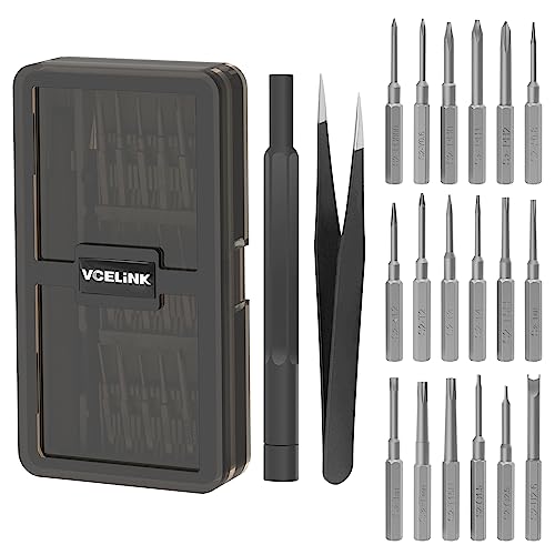 VCELINK Feinmechaniker Schraubendreher Set mit S2 Lang Bits, 20 in 1 Mini Schraubenzieher Set Magnetisch, Torx Phillips mit Pinzetten, Reparatur Werkzeug Set für iPhone, Mac, PS4, Laptop, Switch, Uhr von VCELINK