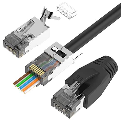 VCELINK RJ45 Stecker Cat 7 Cat6A Geschirmter Netzwerkstecker 8P8C Pass Through Lan Stecker POE für Verlegekabel mit Einfädelhilfe und Knickschutz, Schwarz, 20 Stück VCELINK RJ45 Stecker Cat 7 Cat6A Geschirmter Netzwerkstecker 8P8C Pass Through Lan Stecker POE für Verlegekabel mit Einfädelhilfe und Knickschutz, Schwarz, 20 Stück von VCELINK