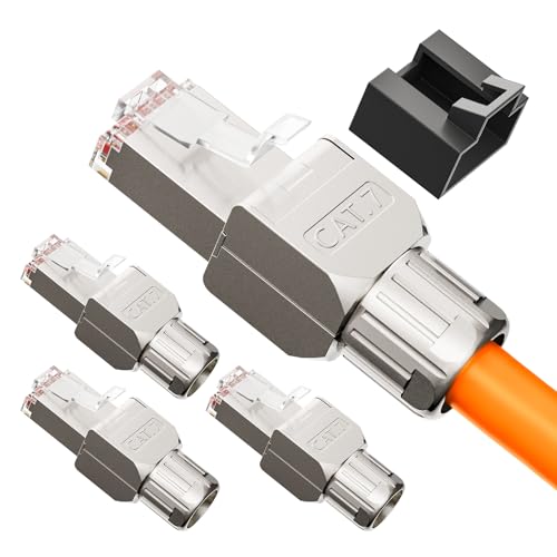 VCELINK RJ45 Stecker, CAT 7 Netzwerkstecker LSA Geschirmt RJ45 Stecker Werkzeuglos für Verlegekabel CAT8 CAT7 CAT6A, 10 Gbps 600MHz, 4 Stück von VCELINK