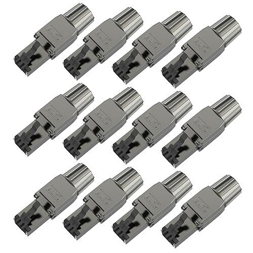 VCELINK RJ45 Stecker Werkzeuglos Cat 7 Cat6a, Netzwerkstecker POE++, Cat 7 Stecker 10 Gbps 600MHz Geschirmter, Lan Stecker mit LSA Anschluss für Installationskabel Verlegekabel, Schwarz, 12 Stück von VCELINK