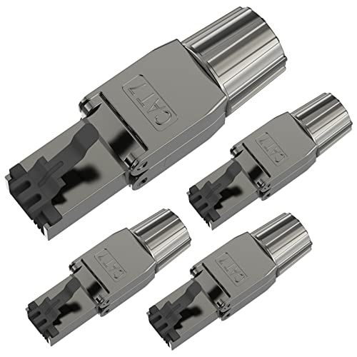 VCELINK RJ45 Stecker Werkzeuglos Cat 7 Cat6a, Netzwerkstecker POE++, Cat 7 Stecker 10 Gbps 600MHz Geschirmter, LAN Stecker mit LSA Anschluss für Installationskabel Verlegekabel, Schwarz, 4 Stück von VCELINK