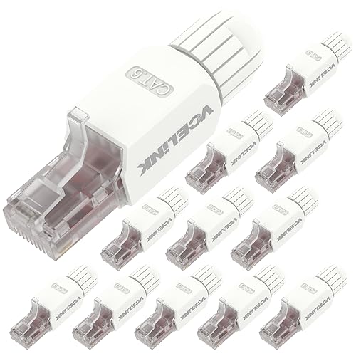 VCELINK RJ45 Stecker Werkzeuglos Cat6 Lan Stecker Werkzeugfreie Vergoldete, Cat6 UTP Modular Netzwerkstecker (LSA) für Verlegekabel, 12 Stück von VCELINK