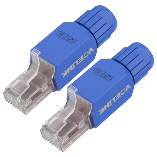 VCELINK RJ45 Stecker Werkzeuglos Cat 6 Lan Stecker Werkzeugfreie Vergoldete, Cat6A Cat6 UTP Modular Netzwerkstecker (LSA) für Verlegekabel (Cat 6, 2) von VCELINK