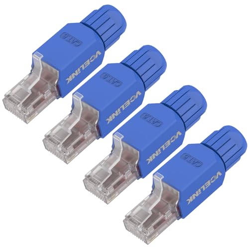 VCELINK RJ45 Stecker Werkzeuglos Cat6 Lan Stecker Werkzeugfreie Vergoldete, Cat6A Cat6 UTP Modular Netzwerkstecker (LSA) für Verlegekabel (Cat 6, 4) von VCELINK
