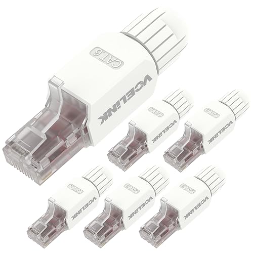 VCELINK RJ45 Stecker Werkzeuglos Cat6 Lan Stecker Werkzeugfreie Vergoldete, Cat6 UTP Modular Netzwerkstecker (LSA) für Verlegekabel, 6 Stück von VCELINK