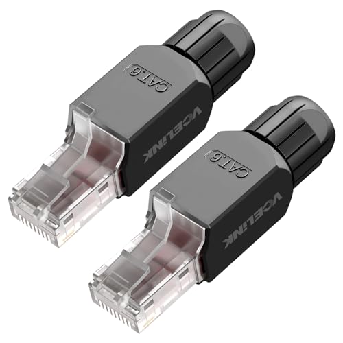 VCELINK RJ45 Stecker Werkzeuglos Cat6 Lan Stecker Werkzeugfreie Vergoldete, Cat6 UTP Modular Netzwerkstecker (LSA) für Verlegekabel, Schwarz, 2 Stück von VCELINK