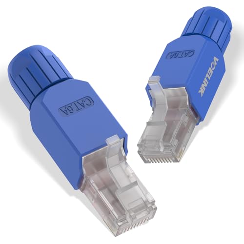 VCELINK RJ45 Stecker Werkzeuglos Cat6A, Lan Stecker Werkzeugfreie Vergoldete, Cat6A Modular Netzwerkstecker (LSA) für Verlegekabel, 2 Stück von VCELINK