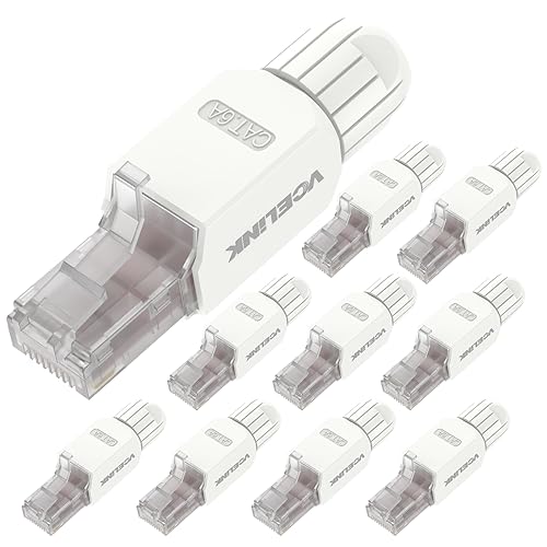 VCELINK RJ45 Stecker Werkzeuglos Cat6A Lan Stecker Werkzeugfreie Vergoldete, Cat6A Modular Netzwerkstecker (LSA) für Verlegekabel, 10 Stück von VCELINK