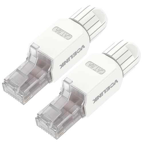 VCELINK RJ45 Stecker Werkzeuglos Cat6A Lan Stecker Werkzeugfreie Vergoldete, Cat6A Modular Netzwerkstecker (LSA) für Verlegekabel, 2 Stück von VCELINK