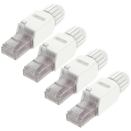 VCELINK RJ45 Stecker Werkzeuglos Cat6A, Lan Stecker Werkzeugfreie Vergoldete, Cat6A Modular Netzwerkstecker (LSA) für Verlegekabel, 4 Stück von VCELINK