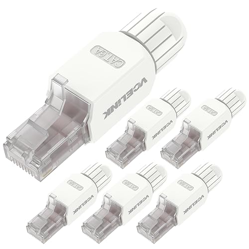 VCELINK RJ45 Stecker Werkzeuglos Cat6A Lan Stecker Werkzeugfreie Vergoldete, Cat6A Modular Netzwerkstecker (LSA) für Verlegekabel, 6 Stück von VCELINK