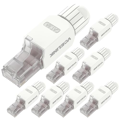 VCELINK RJ45 Stecker Werkzeuglos Cat6A Lan Stecker Werkzeugfreie Vergoldete, Cat6A Modular Netzwerkstecker (LSA) für Verlegekabel, 8 Stück von VCELINK