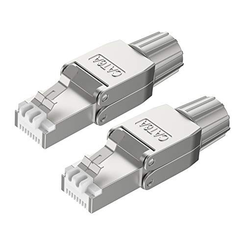 VCELINK RJ45 Stecker Werkzeuglos für Verlegekabel Cat6A Netzwerkstecker Werkzeuglos Feldkonfektionierbarer Geschirmt 10Gbps 500Mhz 2 Stück von VCELINK