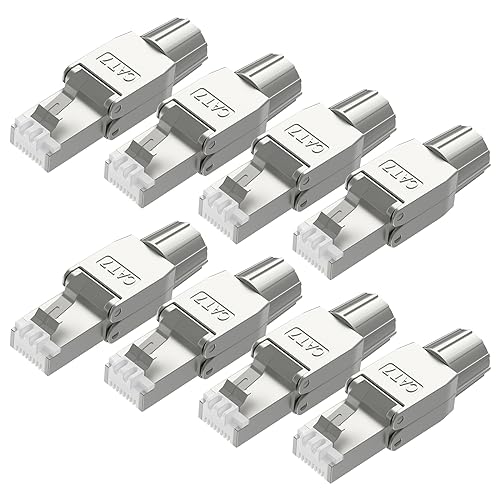 VCELINK RJ45 Stecker Werkzeuglos für Verlegekabel Cat7 Cat6A Netzwerkstecker Werkzeuglos Feldkonfektionierbarer LSA Geschirmt 10 Gbps 600MHz, 8 Stück von VCELINK