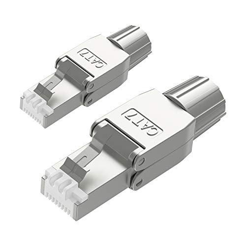 VCELINK RJ45 Stecker Werkzeuglos für Verlegekabel Cat7 Cat6A Netzwerkstecker Werkzeuglos Feldkonfektionierbarer LSA Geschirmt 10 Gbps 600MHz 2 Stück… von VCELINK