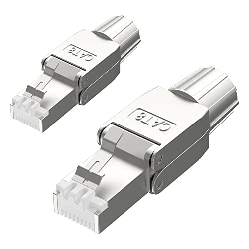 VCELINK RJ45 Stecker Werkzeuglos für Verlegekabel Cat8 Cat7 Netzwerkstecker Werkzeuglos Feldkonfektionierbarer Geschirmt 40 Gbps 2000MHz 2 Stück von VCELINK