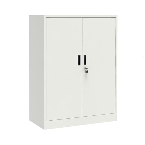 VCGGAIP Metallschrank absperrbar mit 2 verstellbaren Regalen (90x80x40cm) - Stahlschrank für Büro, Garage & Haushalt | 50kg Tragkraft pro Regal | Inkl. Sicherheitsschloss & Zubehör von VCGGAIP